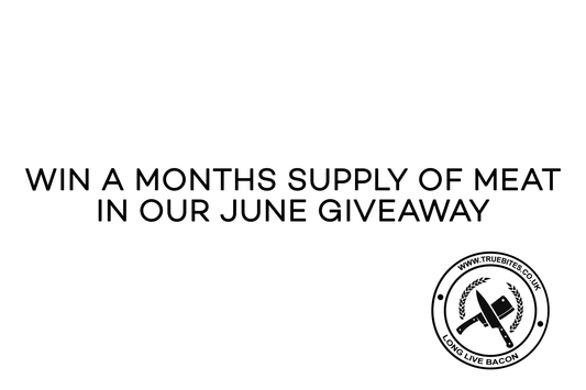 black text on white background that reads 'win a months supply of meat in our June giveaway'