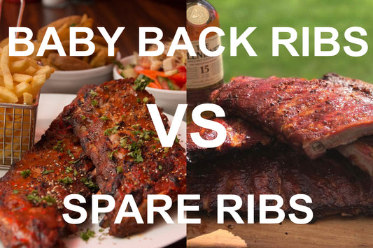 back ribs and spare ribs with the text 'baby back ribs vs spare ribs' overlaid