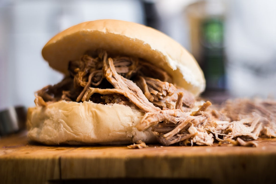 pulled pork on a white bread roll