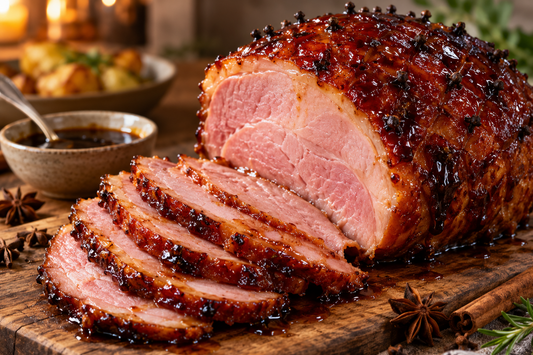 slow cooker gammon in Coke sliced with a sticky glaze