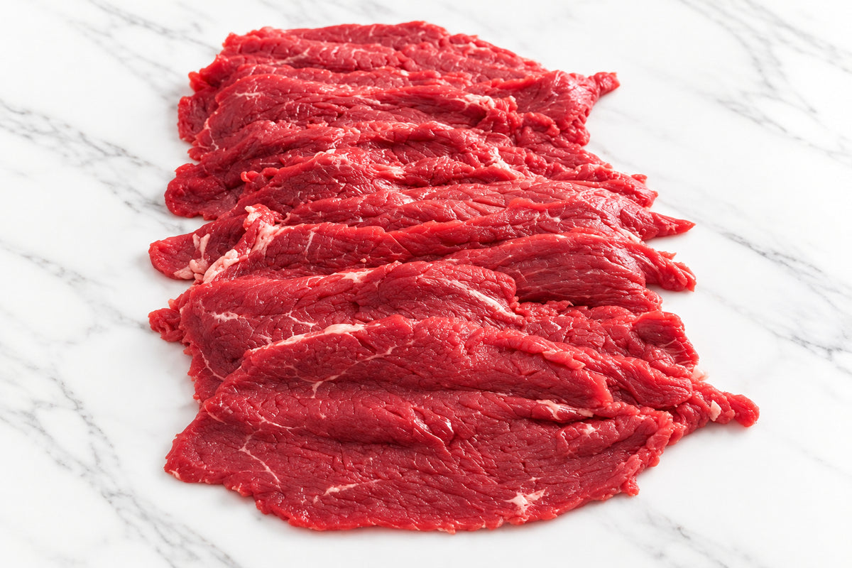 raw sliced beef steak on plain butcher paper
