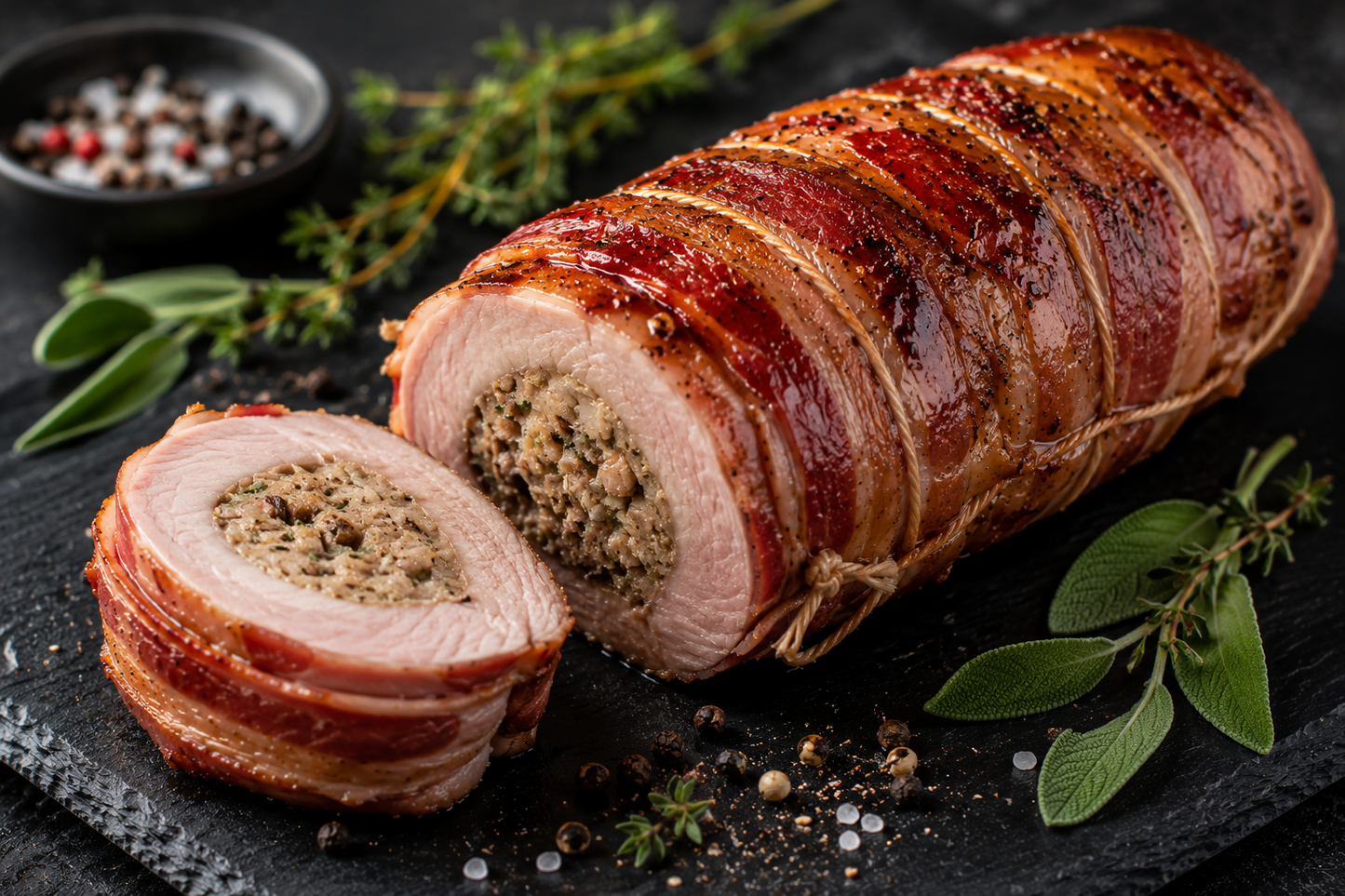 Stuffed & Bacon Wrapped Pork Fillet