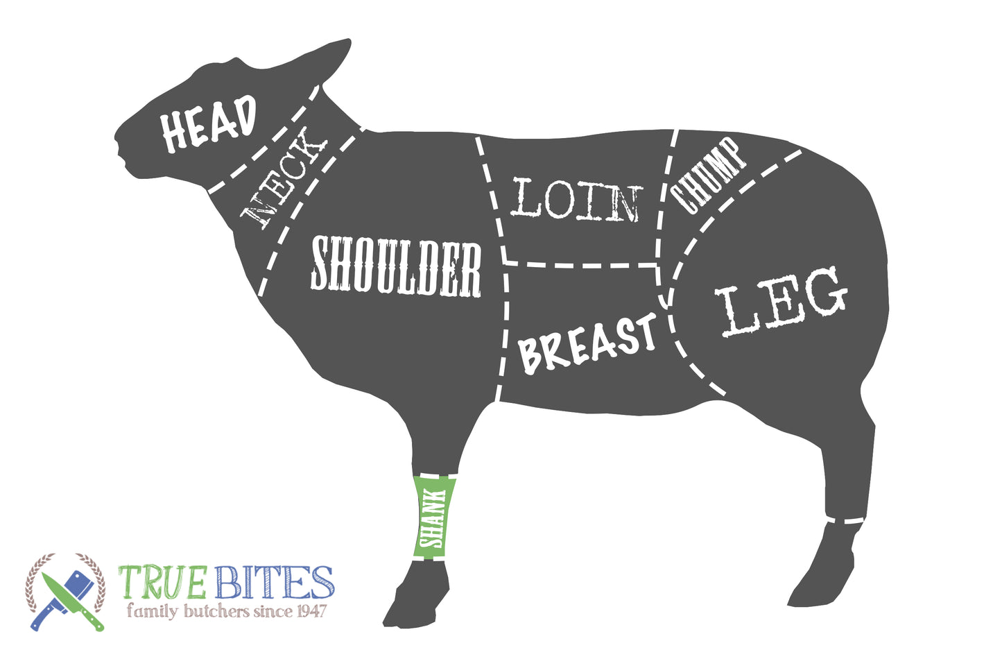 lamb cutting diagram with shank highlighted 