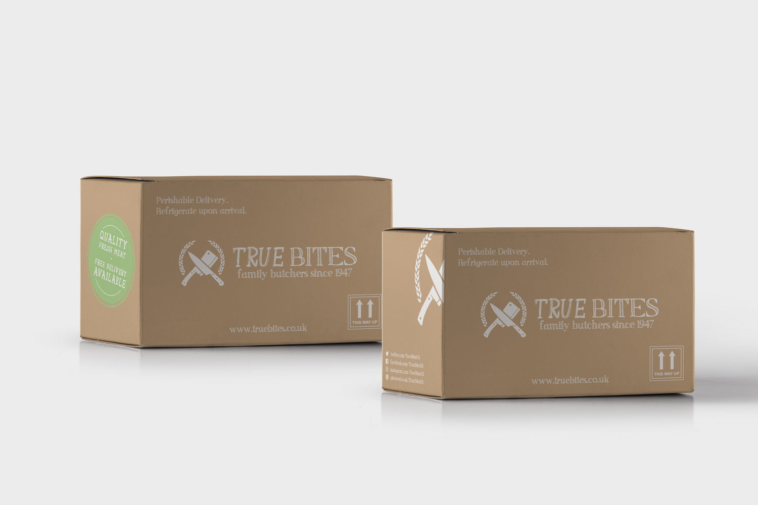 branded true bites delivery boxes on a white background